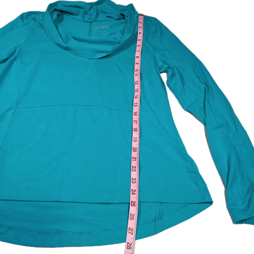 Nomadic Traders Cowl Neck Pullover Women's L Teal Hi-Lo Hem Pockets Fitted Long - Picture 5 of 7